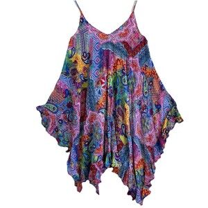 BLEU ROD BEATTIE sz S Strappy Flouncy Flowy Swim Cover Top Dress Colorful Rayon